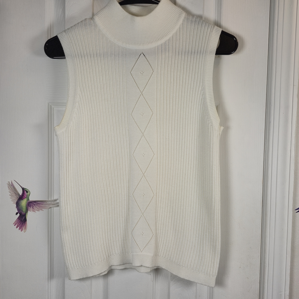 Vintage White Stag Cream Argyle Mock Neck Sweater Vest 8/10 Academia